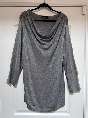 NWT Jones New York Collection Sz 3X Metallic Gray Drape Cowl Neck Knit Sweater